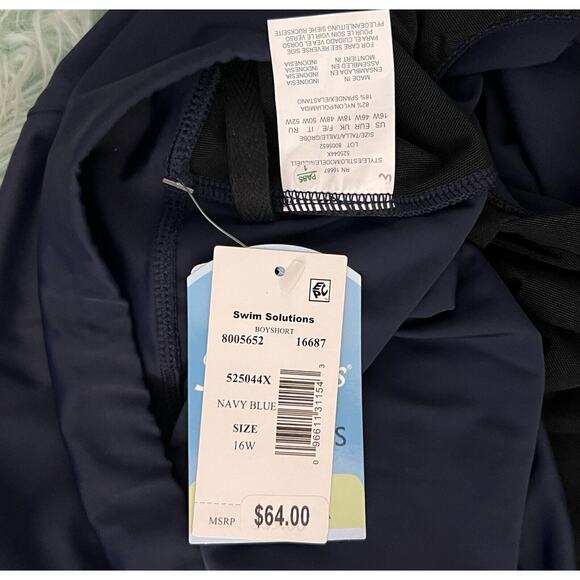 Swim Solutions Swimsuit Shorts Bottoms Size 16W Navy Blue Built in Briefs NEW - Picture 4 of 4